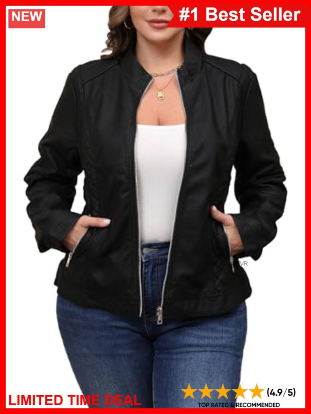 Faux Leather Moto Jacket Stand Collar Moto Biker Coat